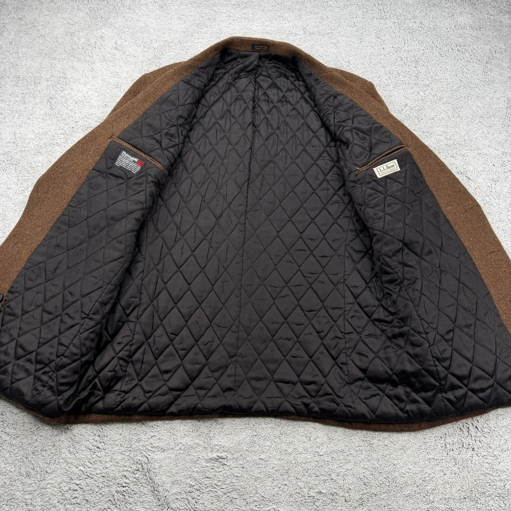 Vintage LL Bean Sport Coat Men 44 Tall Brown Herringbone Tweed Wool Blend Blazer